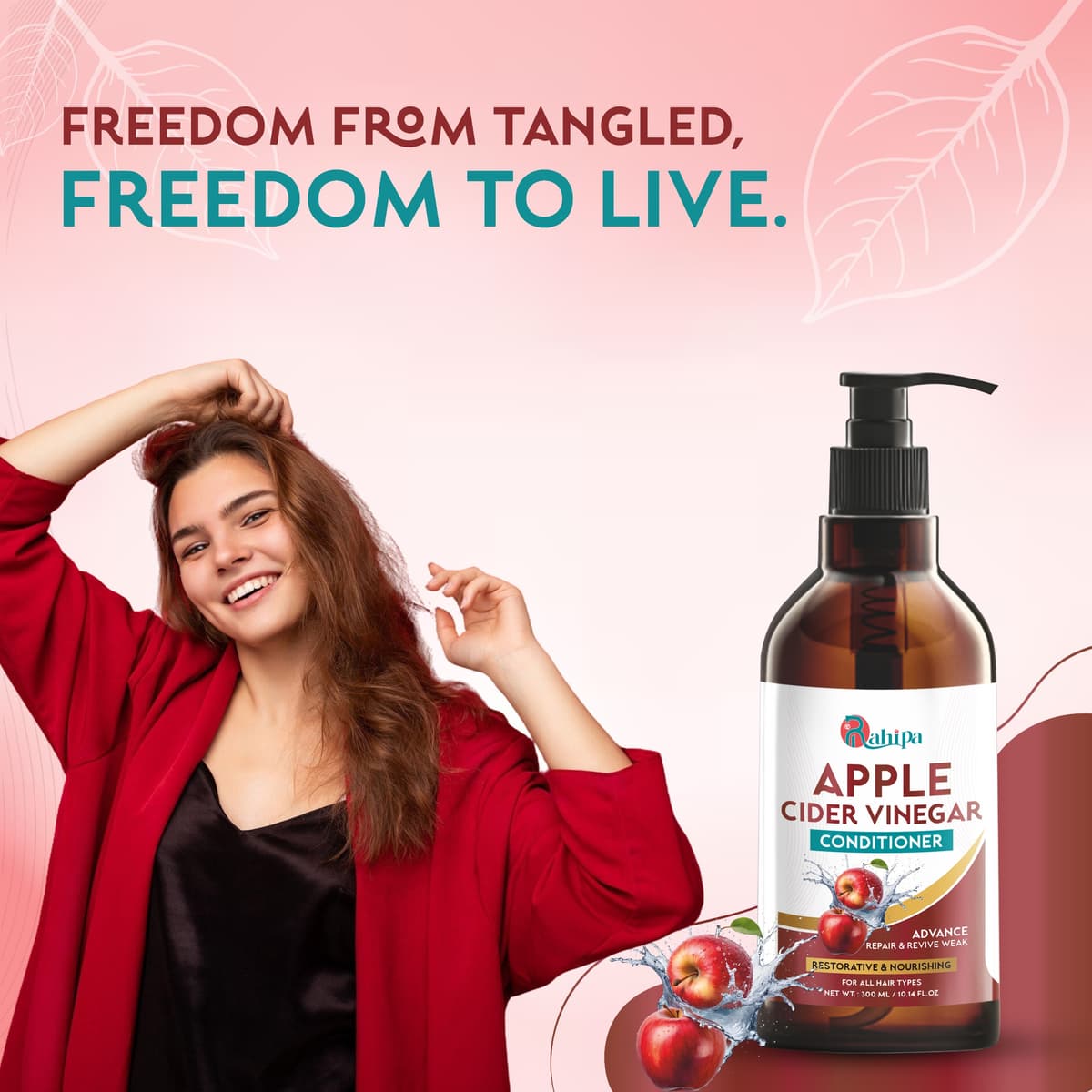 Apple Cider Vinegar Conditioner For Frizzy& Greasy Hair To Minimize Hair Damage Scalp Nourishment, Moisturized Hair with Pro Vitamins 