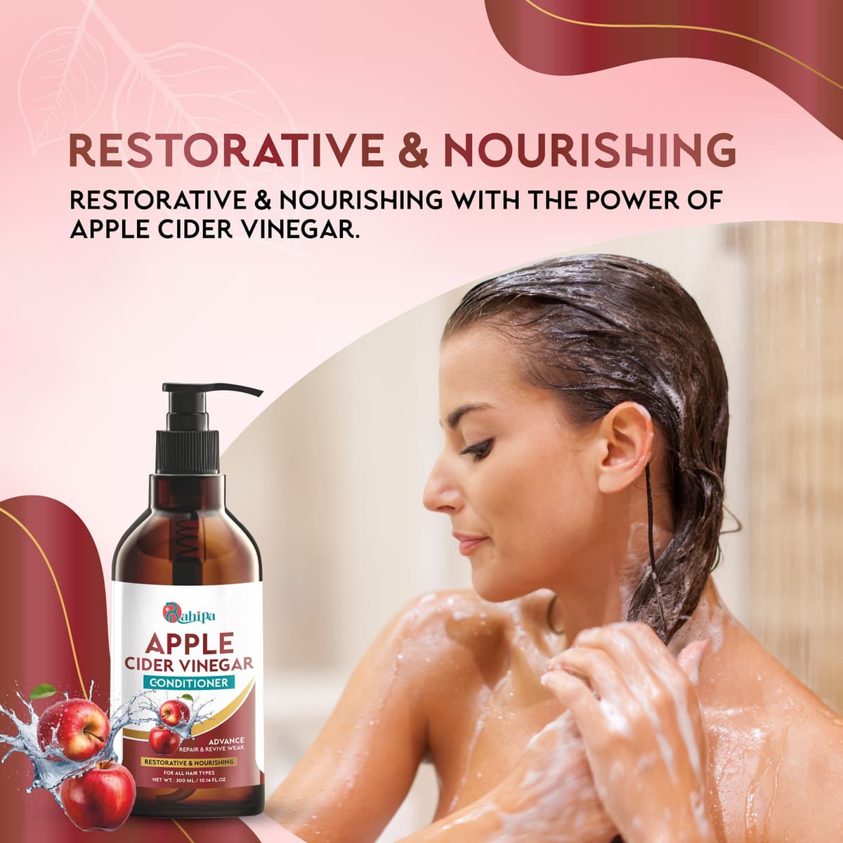 Apple Cider Vinegar Conditioner For Frizzy& Greasy Hair To Minimize Hair Damage Scalp Nourishment, Moisturized Hair with Pro Vitamins 